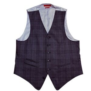 John Varvatos USA Plaid Wool Vest Men's Size S Dark Grey Formal